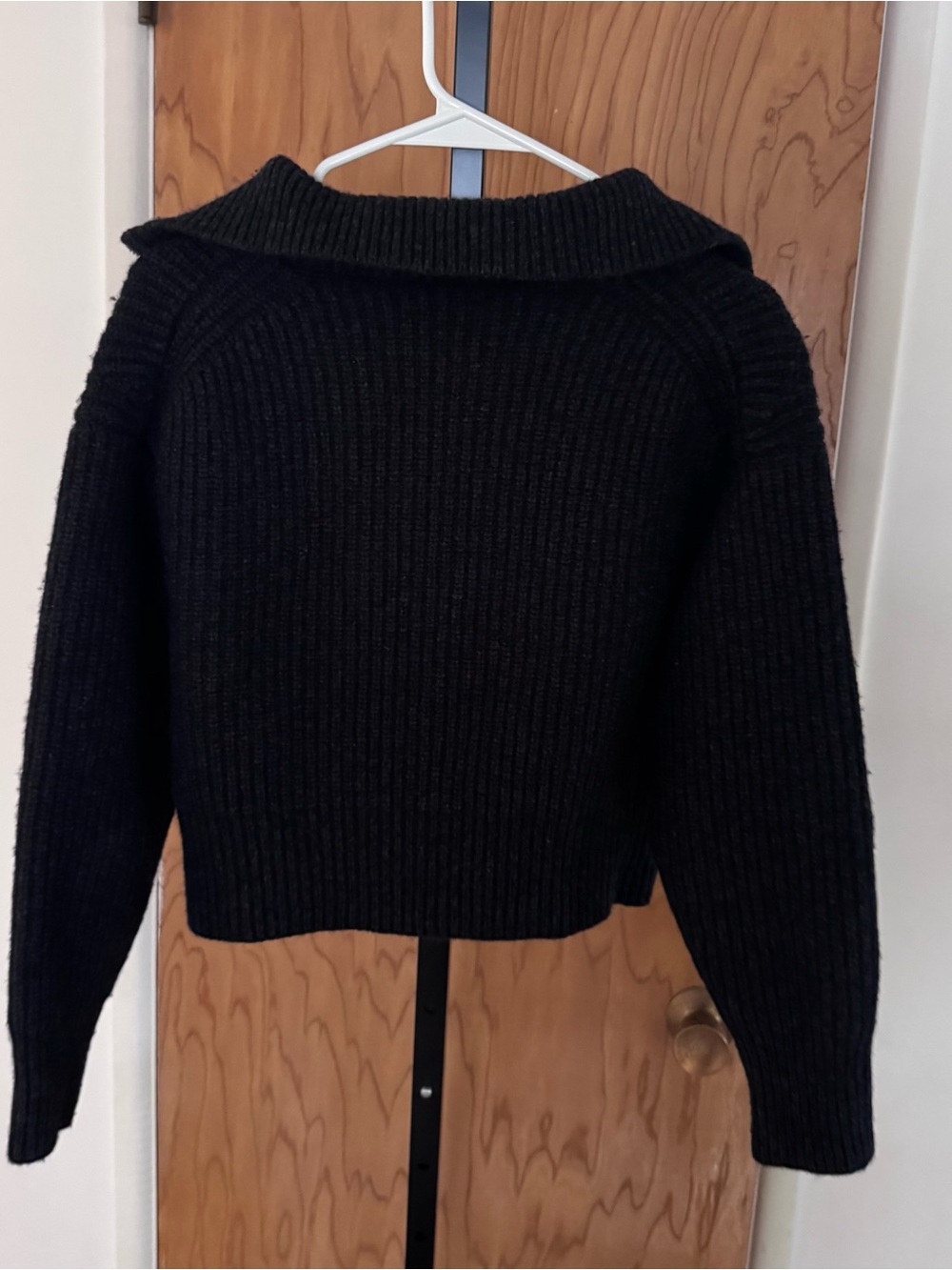 COS Black dark grey Ribbed Half-Zip Cowl Wool Sweater women medium - Picture 4 of 8